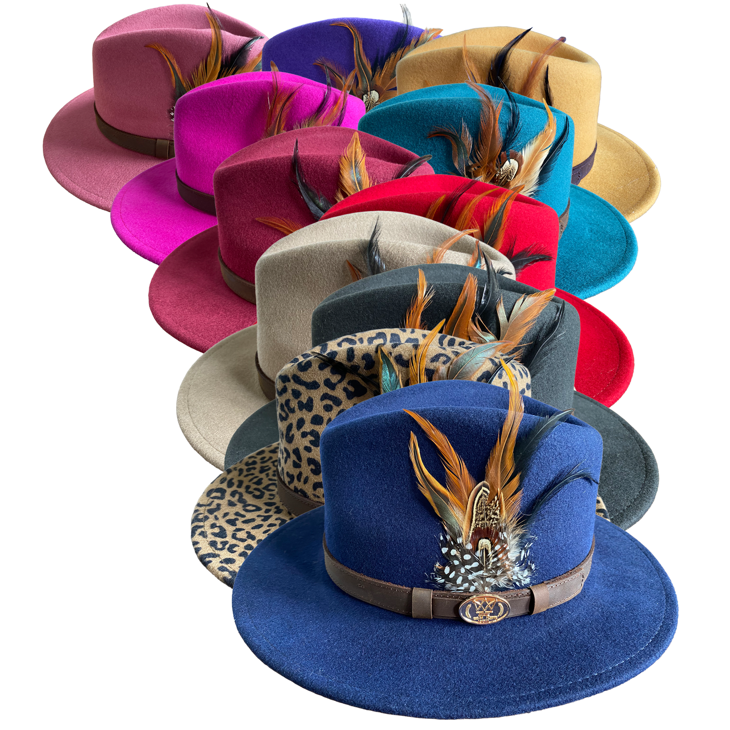 Hazy Blue Wool Felt Hat Fedora with Pheasant Feather - Megan