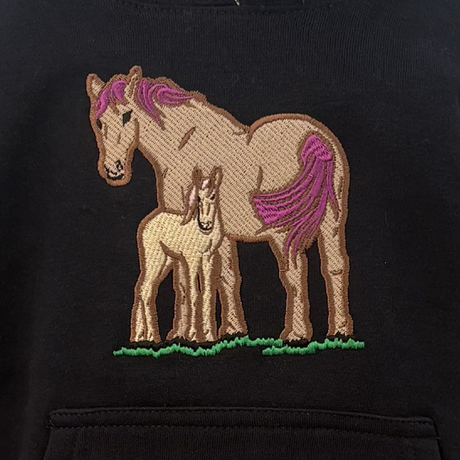 Hazy Blue Arabia Kids' Horse Hoodie - Mother & Foal Design - Just £14.99! Shop now at Warwickshire Clothing.