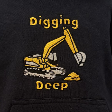 Hazy Blue Leo Kids' Digger Hoodie - "Digging Deep" Construction Jumper - Just £14.99! Shop now at Warwickshire Clothing.