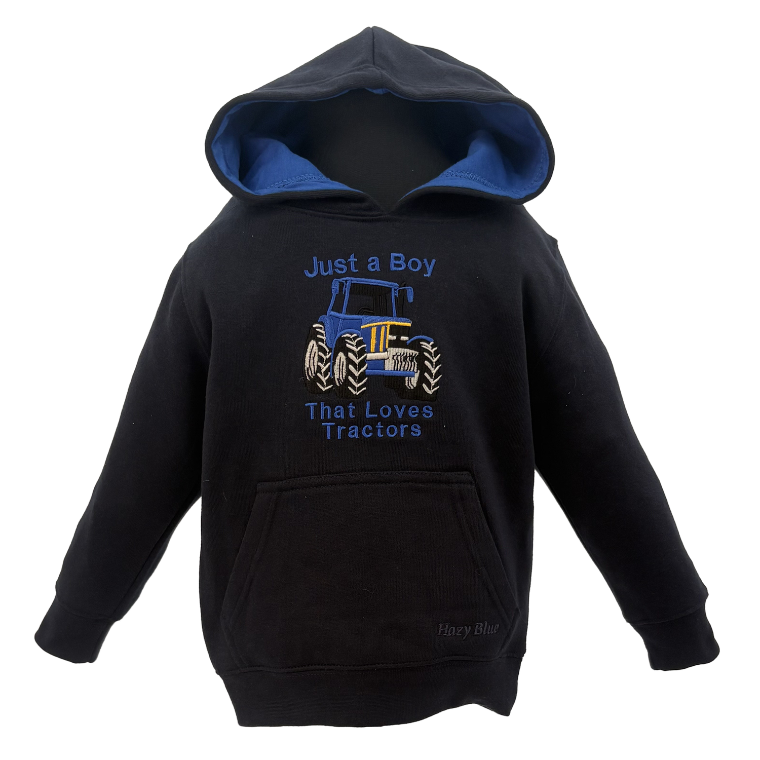 Hazy Blue Ryan Kids' Tractor Hoodie - "Just a Boy That Loves Tractors" - Just £14.99! Shop now at Warwickshire Clothing.