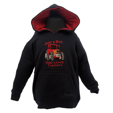 Hazy Blue Ryan Kids' Tractor Hoodie - "Just a Boy That Loves Tractors" - Just £14.99! Shop now at Warwickshire Clothing.