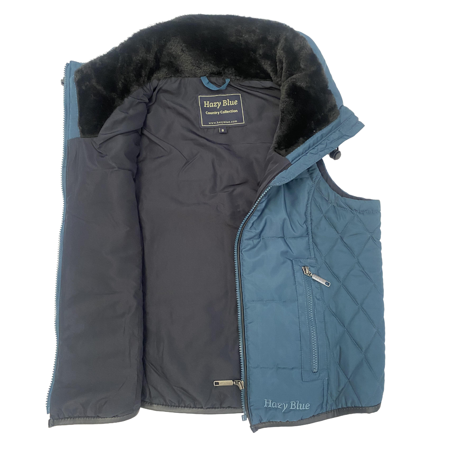 Hazy Blue Womens Anusha Quilted Gilet with Faux Fur Collar - Just £24.99! Shop now at Warwickshire Clothing.
