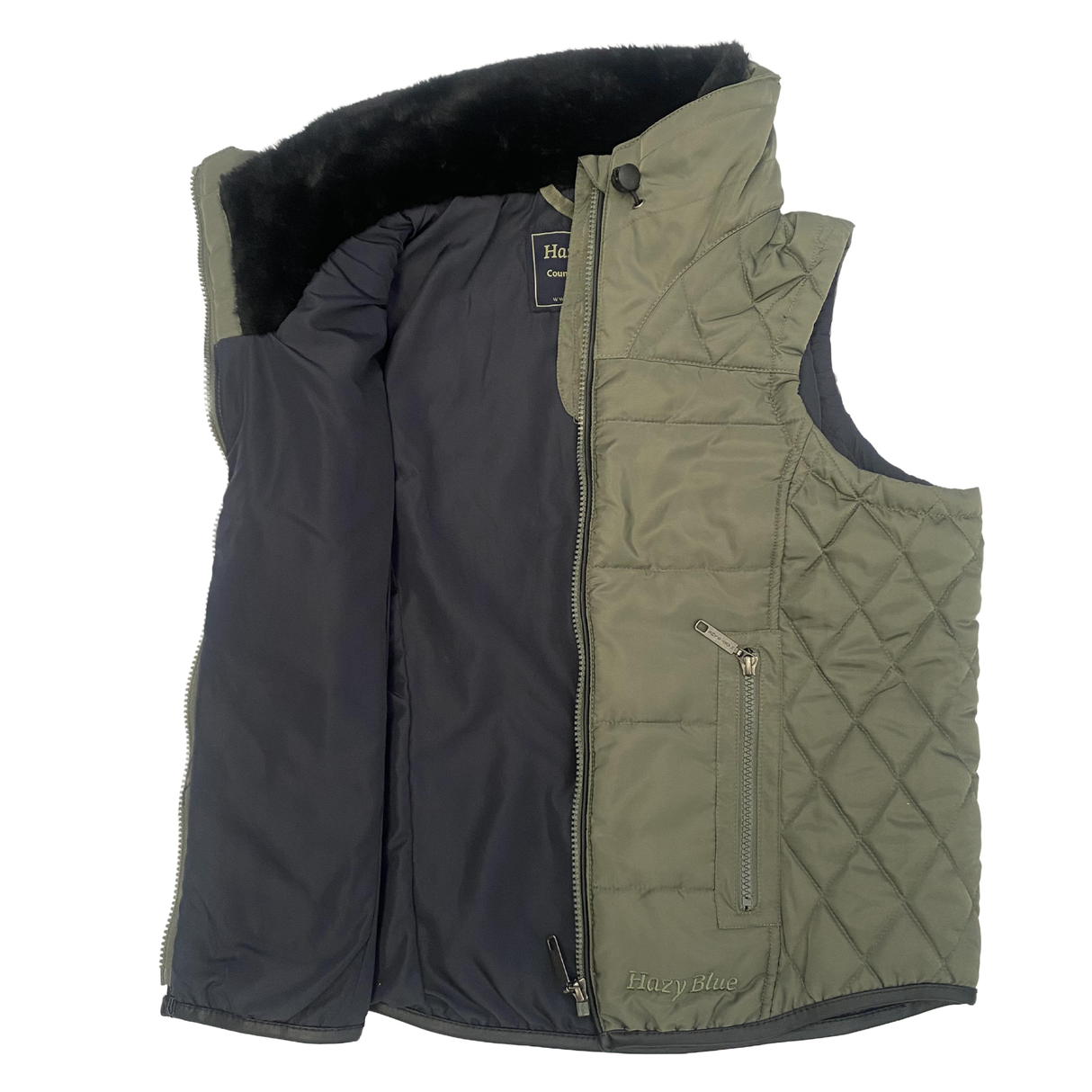 Hazy Blue Womens Anusha Quilted Gilet with Faux Fur Collar - Just £24.99! Shop now at Warwickshire Clothing.