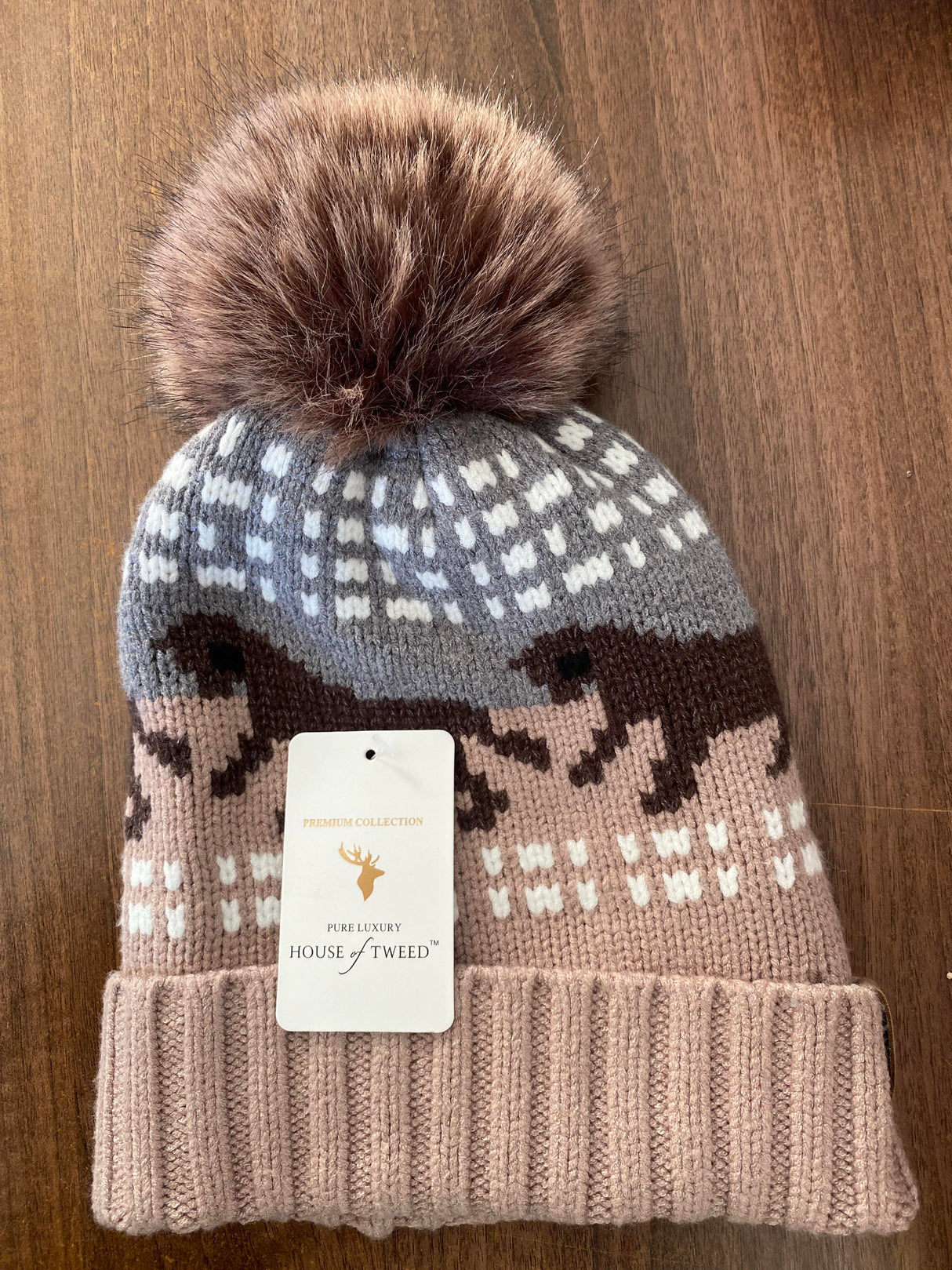 House Of Tweed Luxury Animal Print Pom Pom Beanies - Just £14.99! Shop now at Warwickshire Clothing.