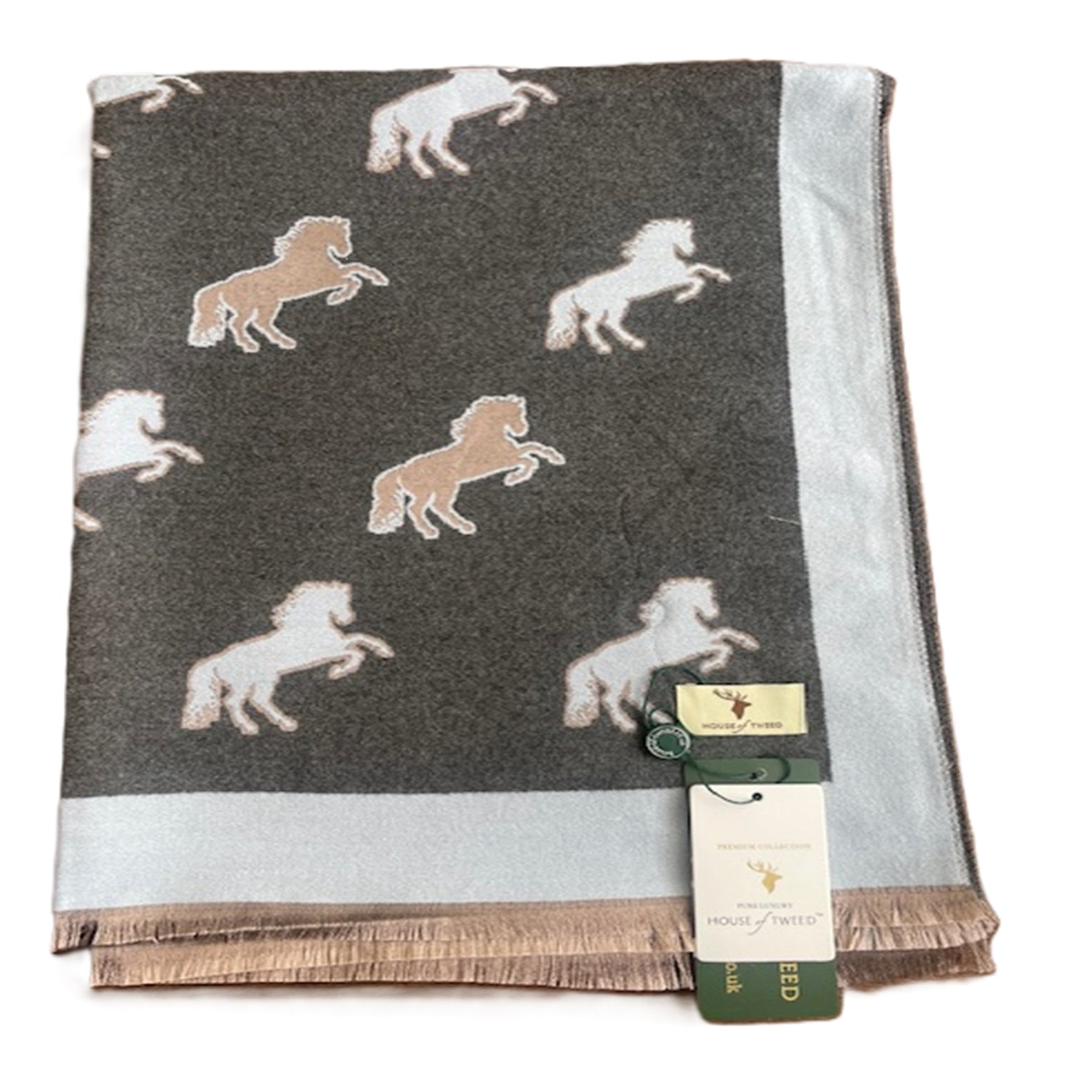 House of Tweed Cashmere Blend Reversible Thick Warm Scarf - Horse - Just £14.99! Shop now at Warwickshire Clothing.