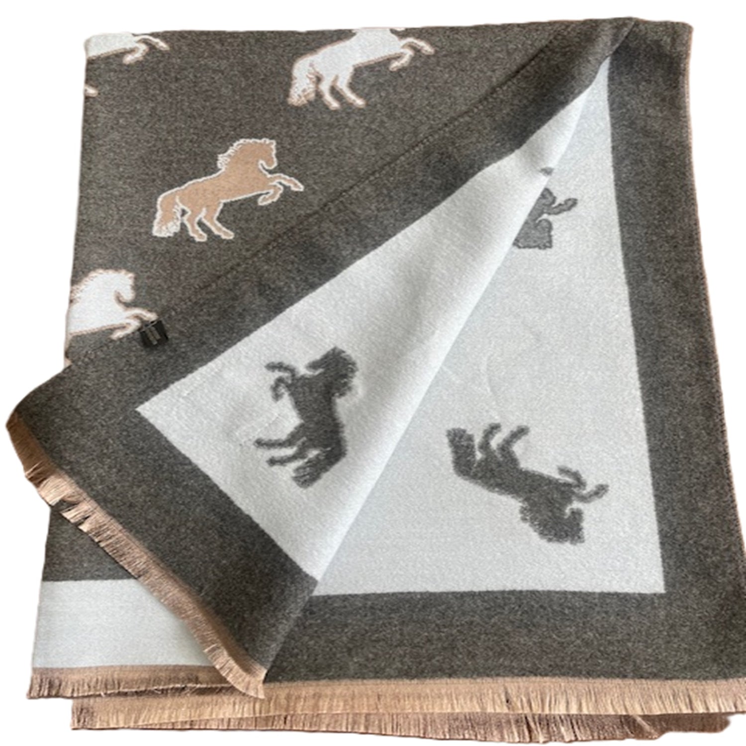 House of Tweed Cashmere Blend Reversible Thick Warm Scarf - Horse - Just £14.99! Shop now at Warwickshire Clothing.