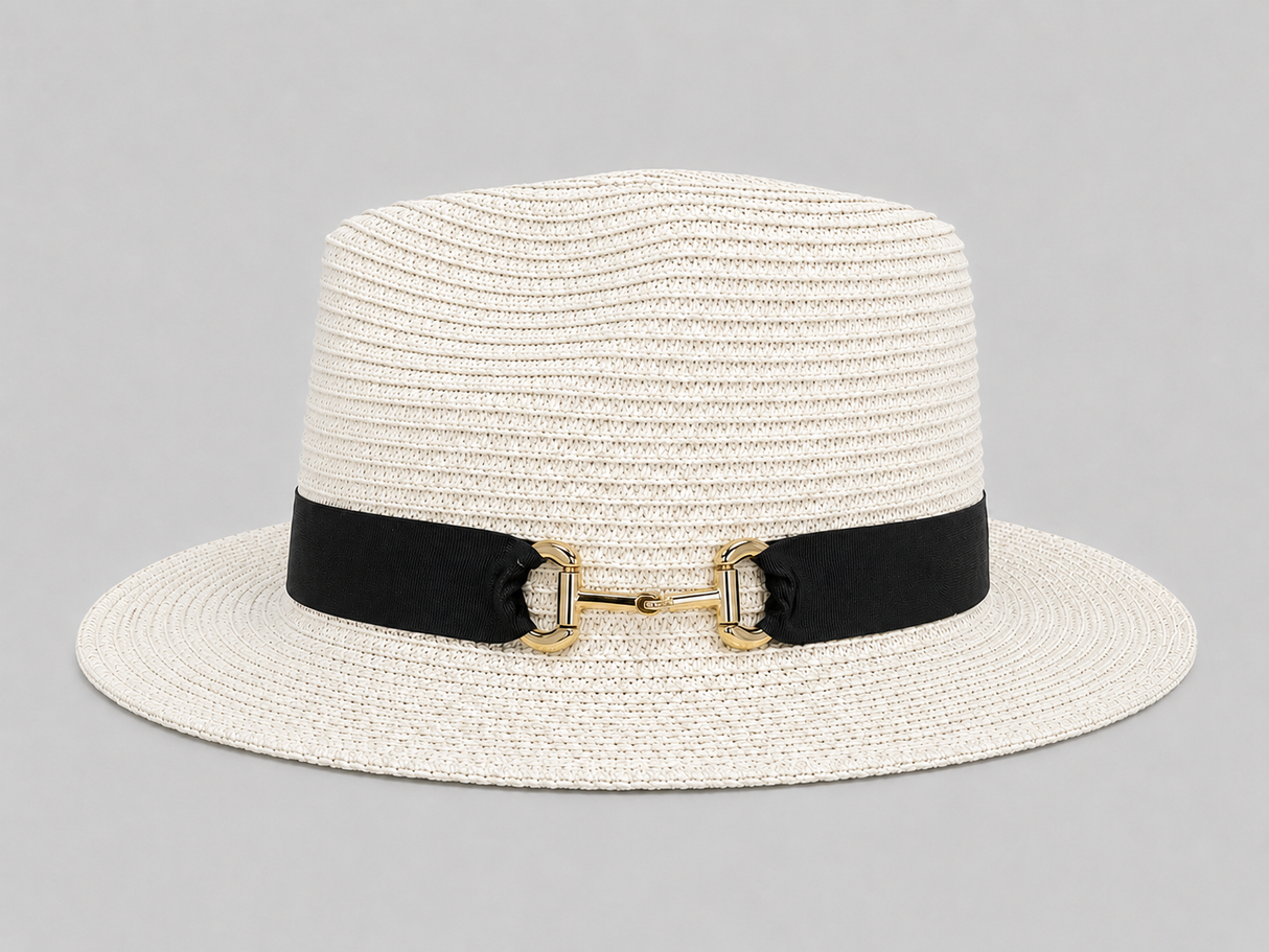House of Tweed Unisex Paper Straw Hat Fedora Panama Wide Brim - Buckle