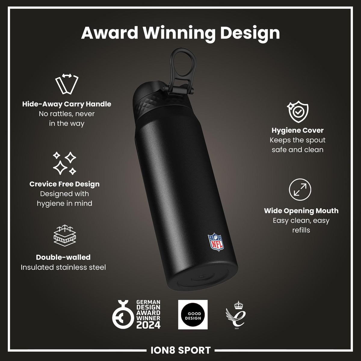 NFL x ION8 Insulated Steel Water Bottle, NFL Jaguars, 750ml (24oz)