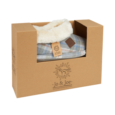 JO & JOE Ladies Charcoal Slate Grey Tartan Print Faux Fur Collar Bootee Slippers - Just £19.99! Shop now at Warwickshire Clothing.