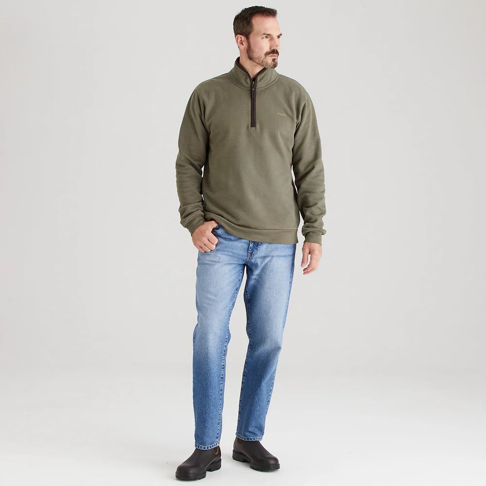 Men's Brancaster 1/4 Zip Top Smokey Olive