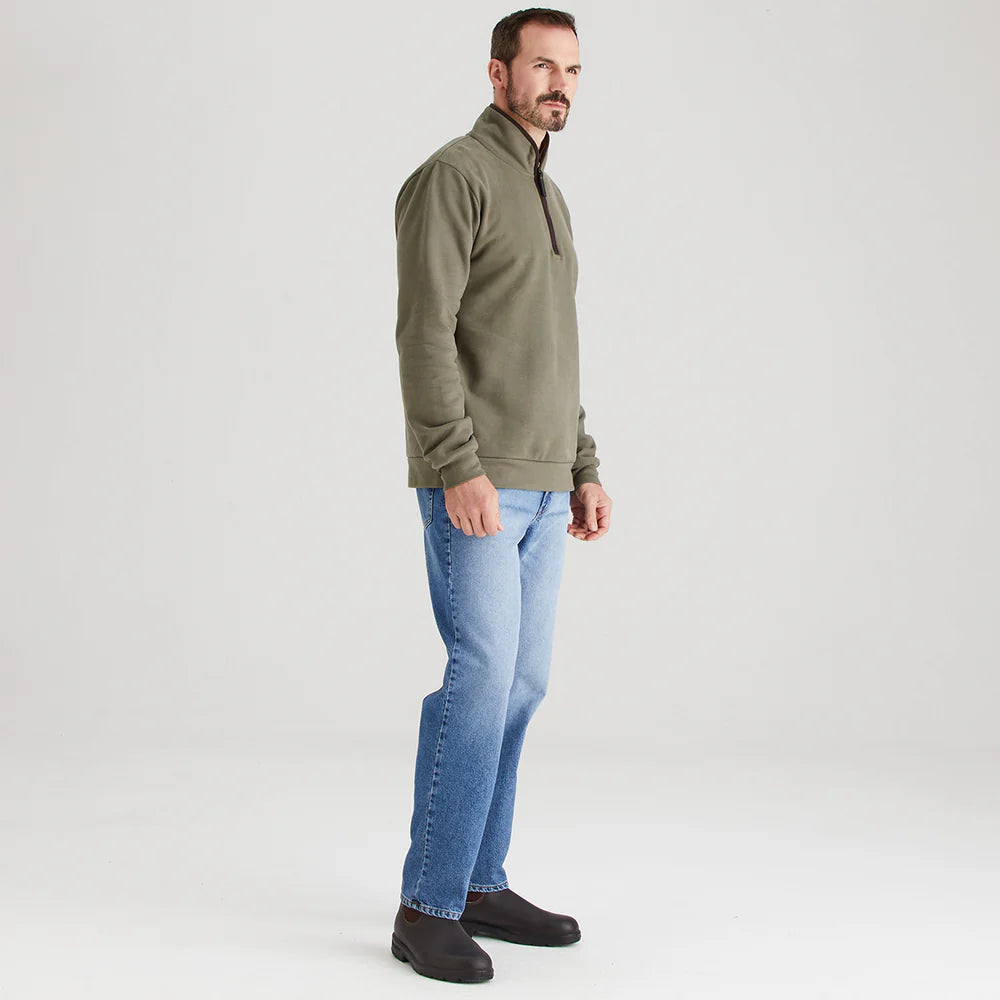Men's Brancaster 1/4 Zip Top Smokey Olive