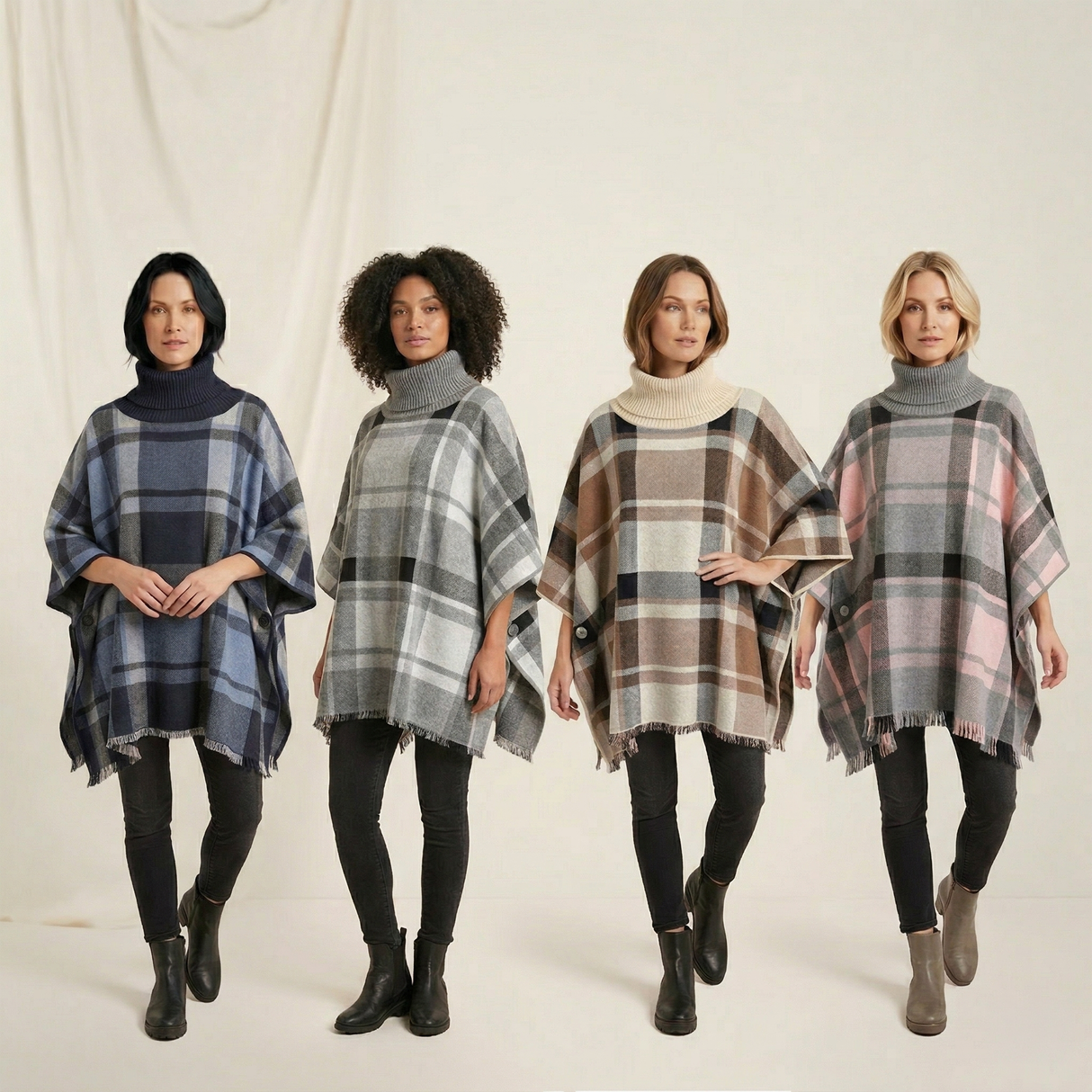 House of Tweed Roll Neck Check Poncho