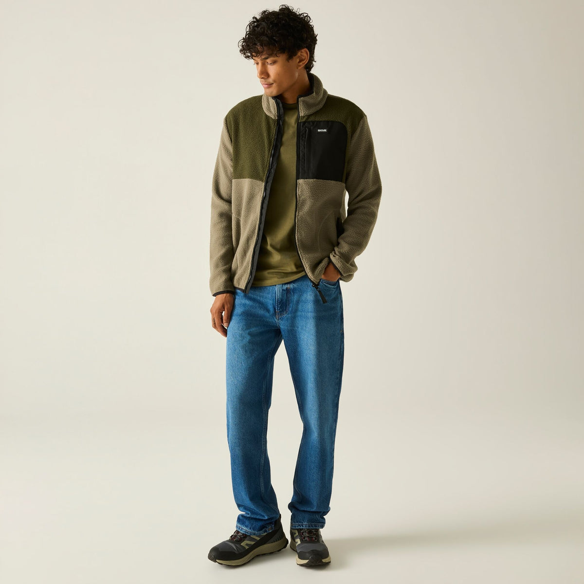 Men's Frankie Borg Colour Block Full Zip Fleece - Smokey Olive Dark Khaki
