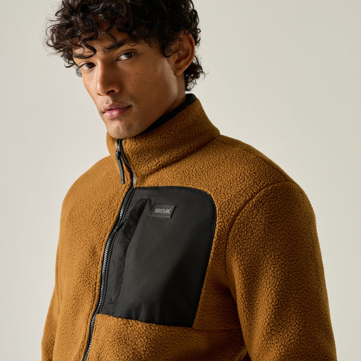 Men's Frankie Borg Full Zip Fleece Rich Tan Black