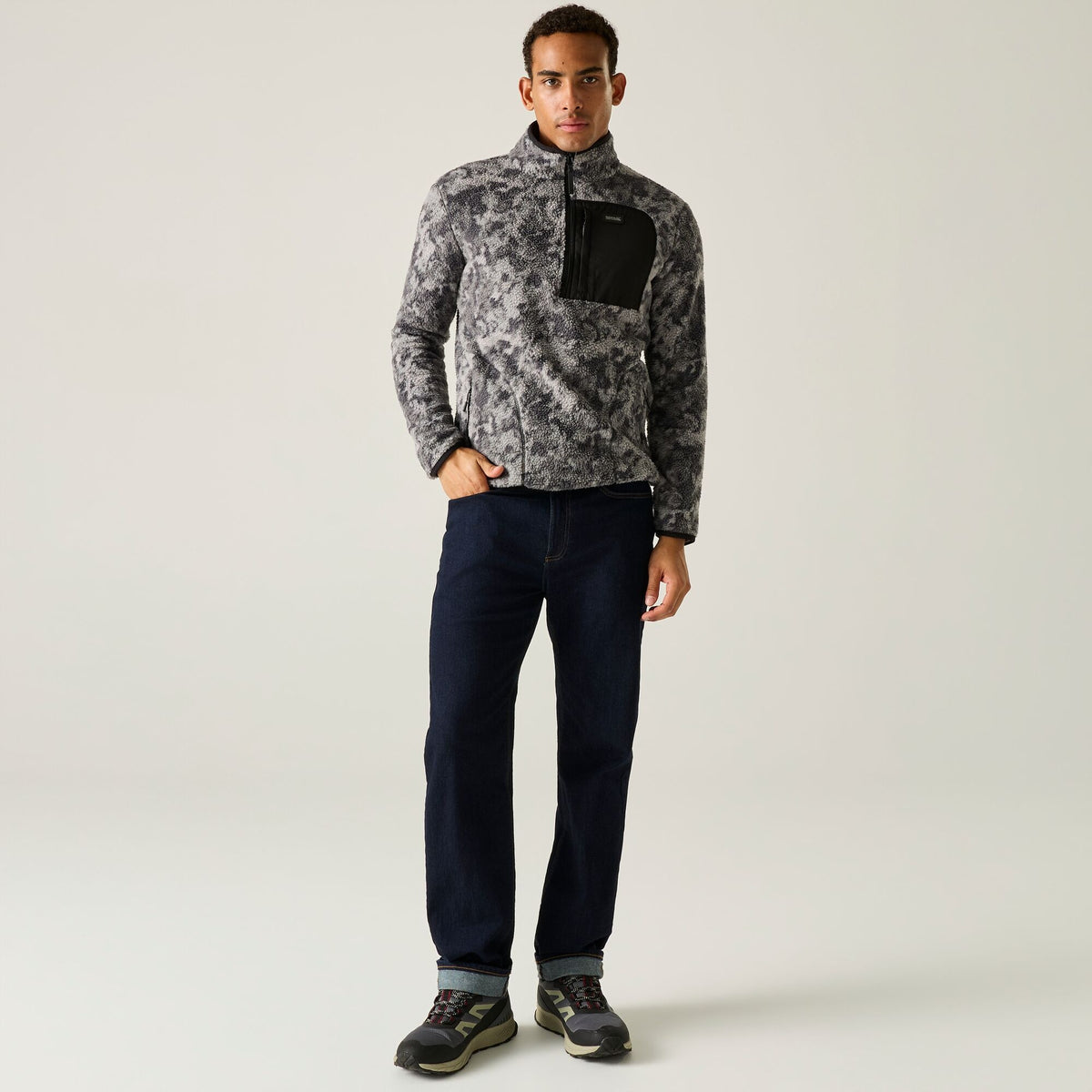 Men's Frankie Borg Half Zip Fleece - Misty Grey Winter Camo