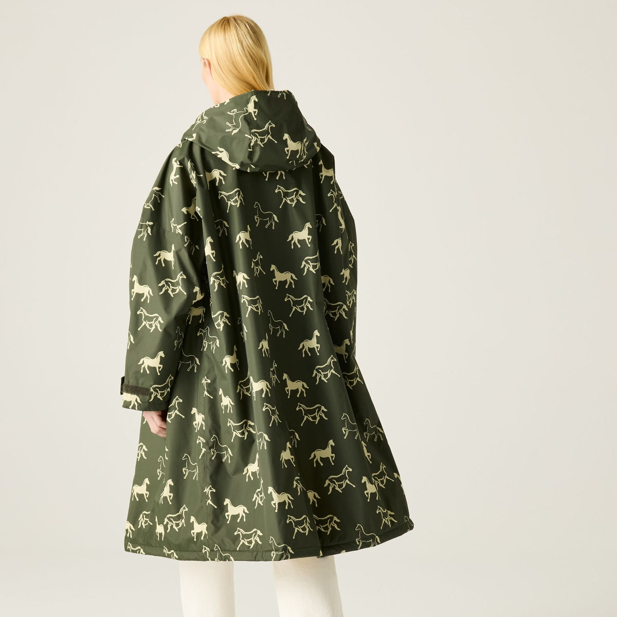 Adult's Waterproof Changing Robe - Dark Khaki Horses