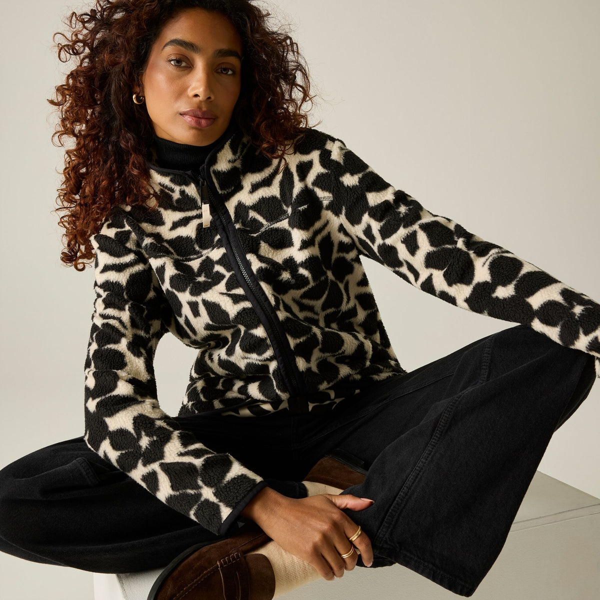 Women's Frankie Borg Full Zip Fleece Mono Shadow Floral