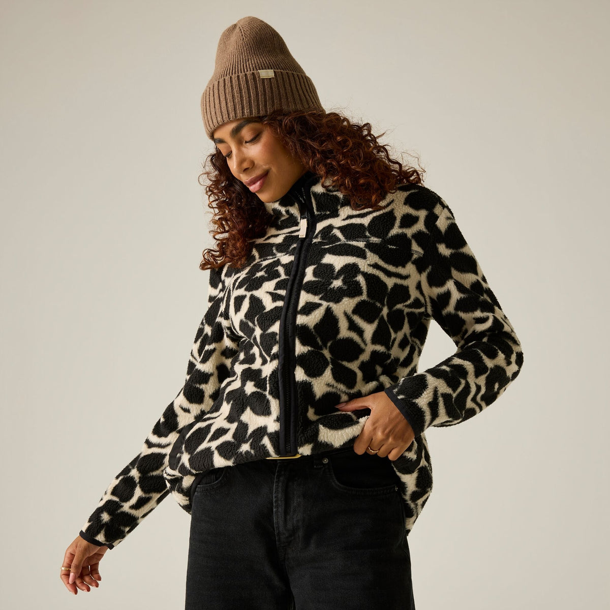 Women's Frankie Borg Full Zip Fleece Mono Shadow Floral