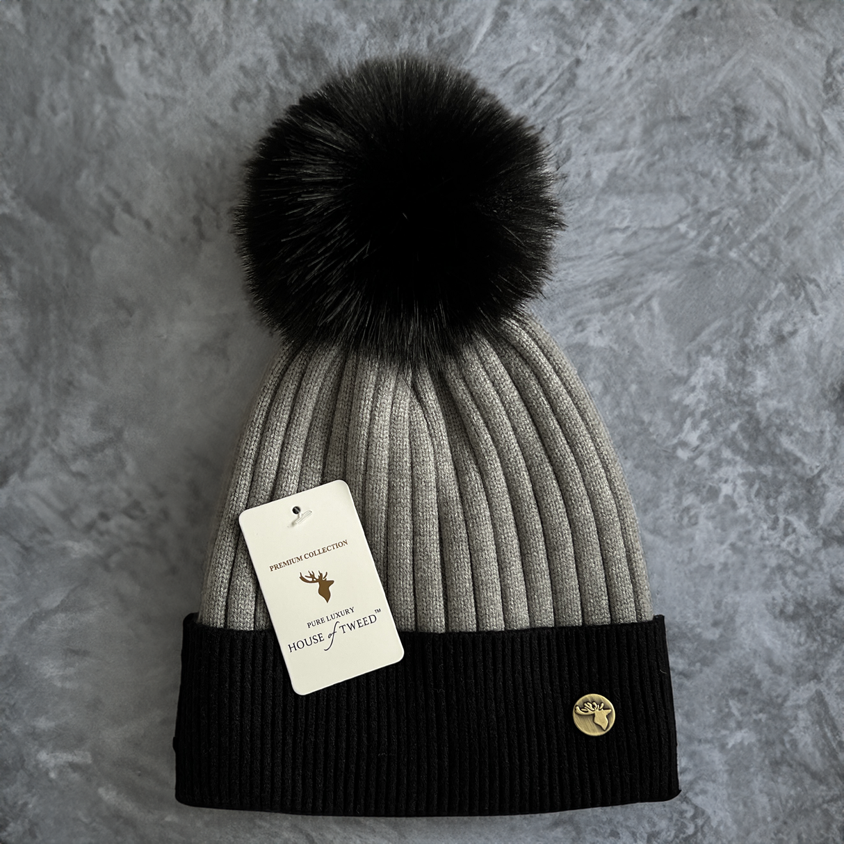 House of Tweed Luxury Striped Ladies Pom Pom Bobble Beanie Hats - Just £12.99! Shop now at Warwickshire Clothing.