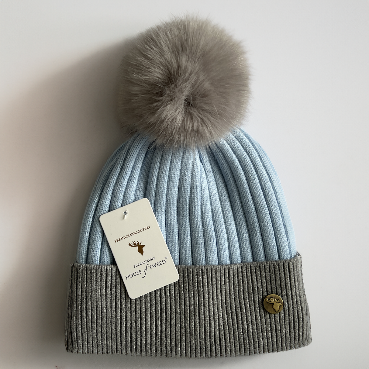 House of Tweed Luxury Striped Ladies Pom Pom Bobble Beanie Hats - Just £12.99! Shop now at Warwickshire Clothing.