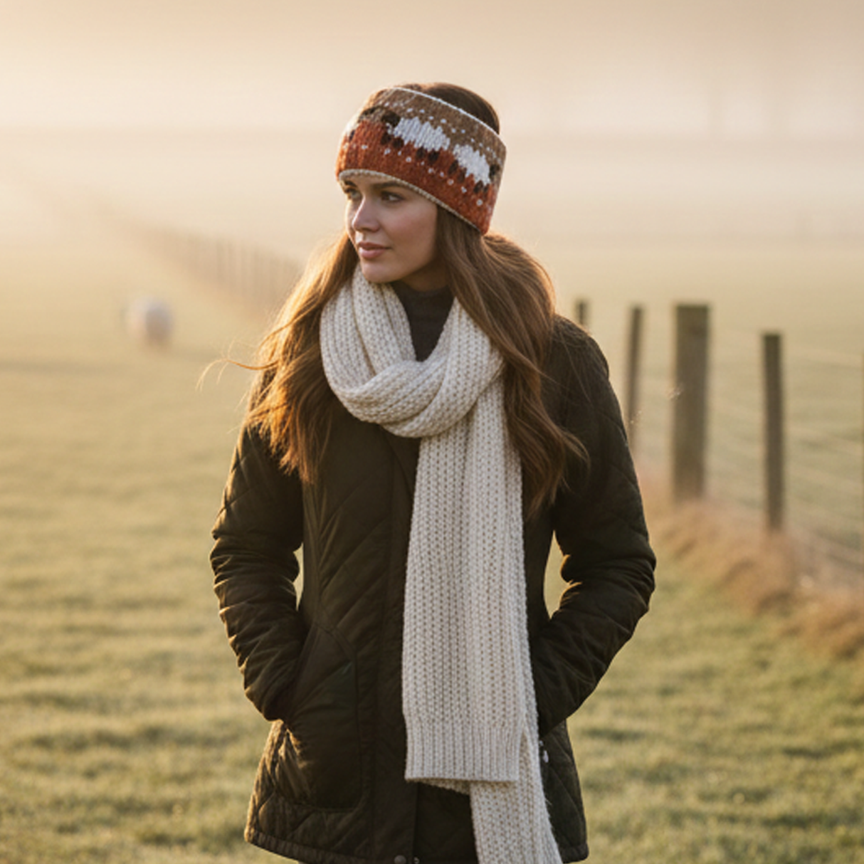 Ladies Sheep Knit Headband with Cosy Teddy Fleece Lining