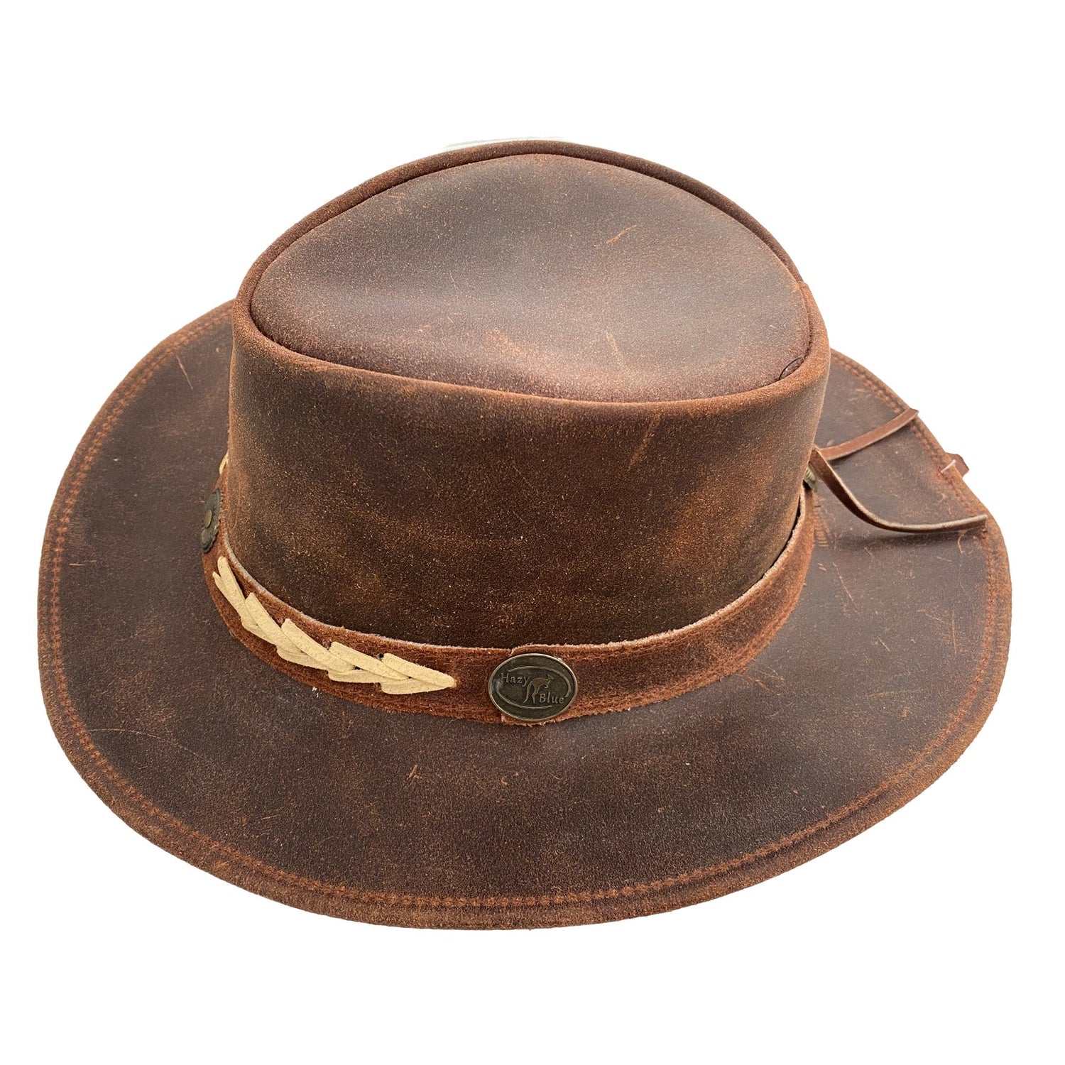 Hazy Blue Unisex Cowboy Distressed Leather Hat - Albany - Just £19.99! Shop now at Warwickshire Clothing.