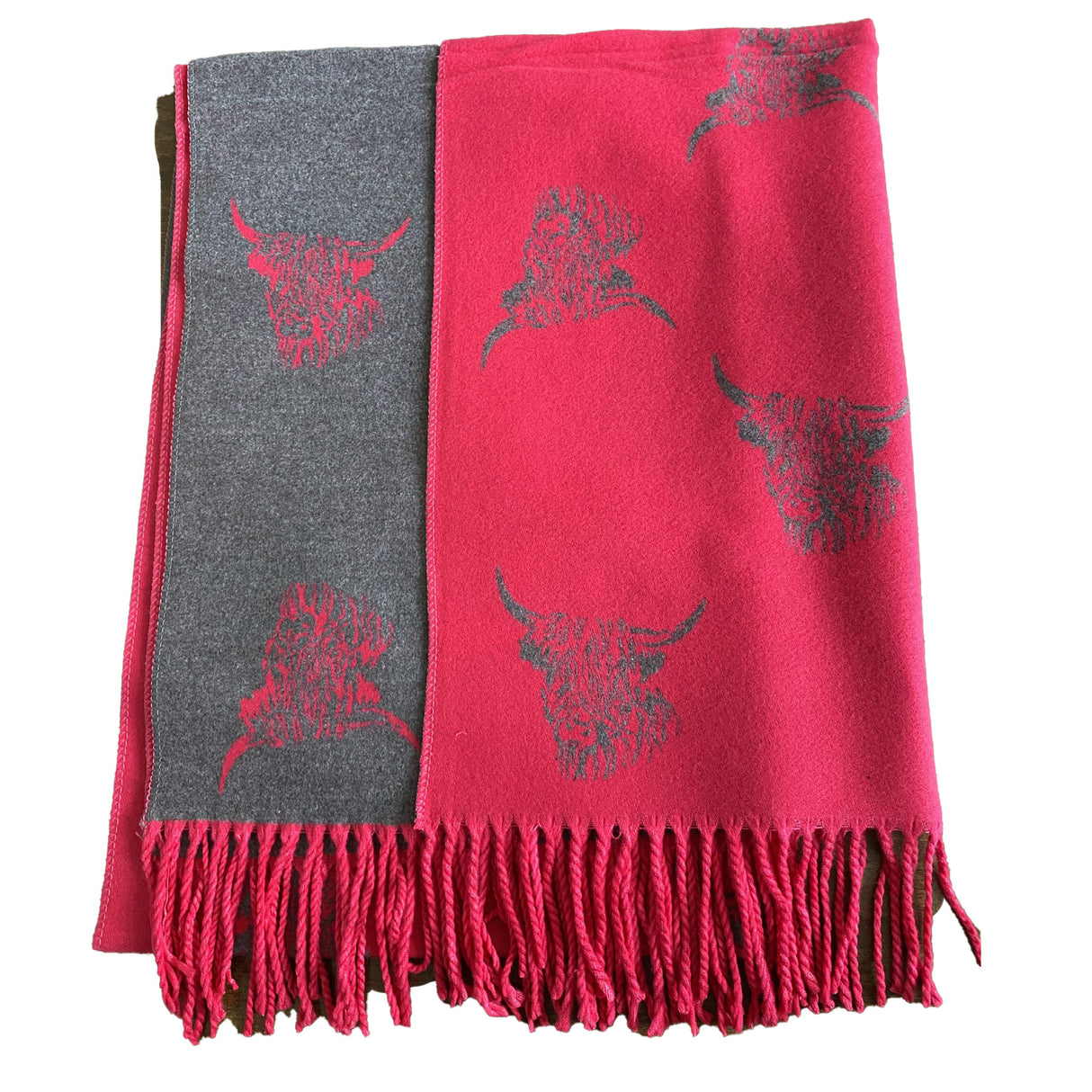 House of Tweed Reversible Highland Cow Print Scarf - Just £14.99! Shop now at Warwickshire Clothing.