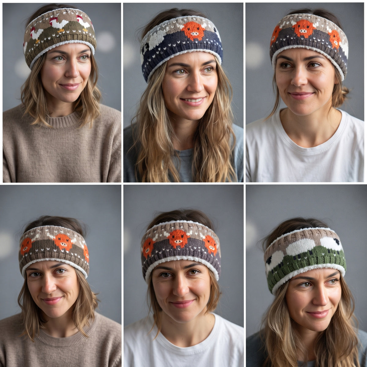 Ladies Knitted Animal Motif Headbands - Fleece-Lined Ear Warmers