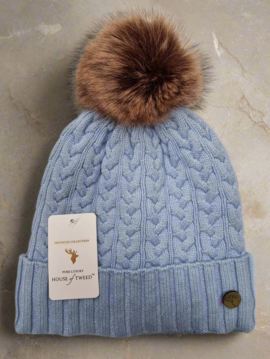 House of Tweed Luxury Plaited Ladies Bobble Pom Pom Beanie Hats - Just £12.99! Shop now at Warwickshire Clothing.