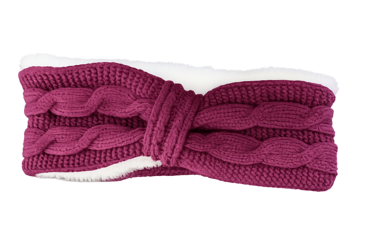 Ladies Chunky Knitted Headband with Faux Fur Lining
