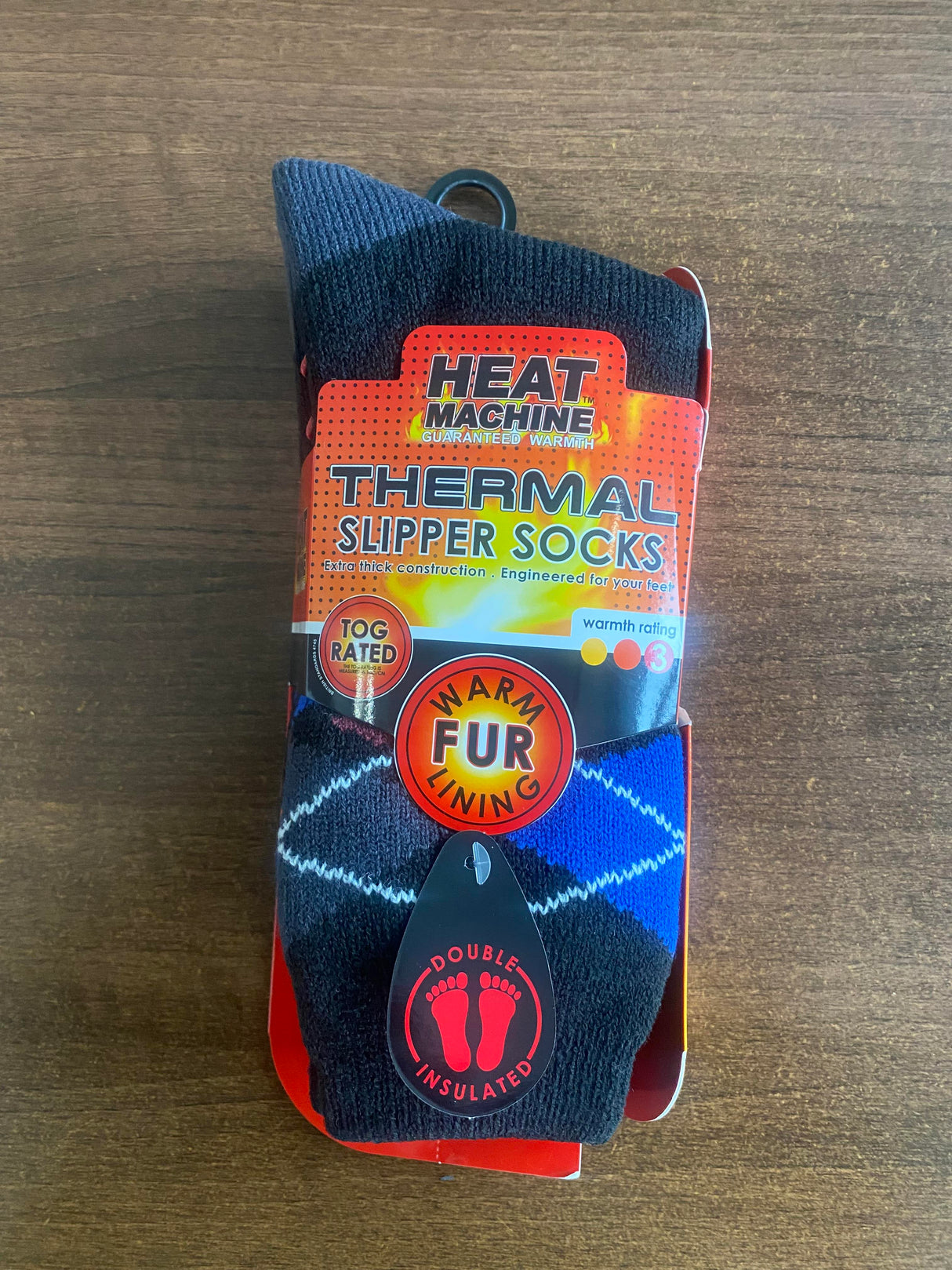 Men's Heat Machine 2.3 Tog Fur Lined Thick Argyle Thermal Slipper Socks - Just £6.99! Shop now at Warwickshire Clothing.