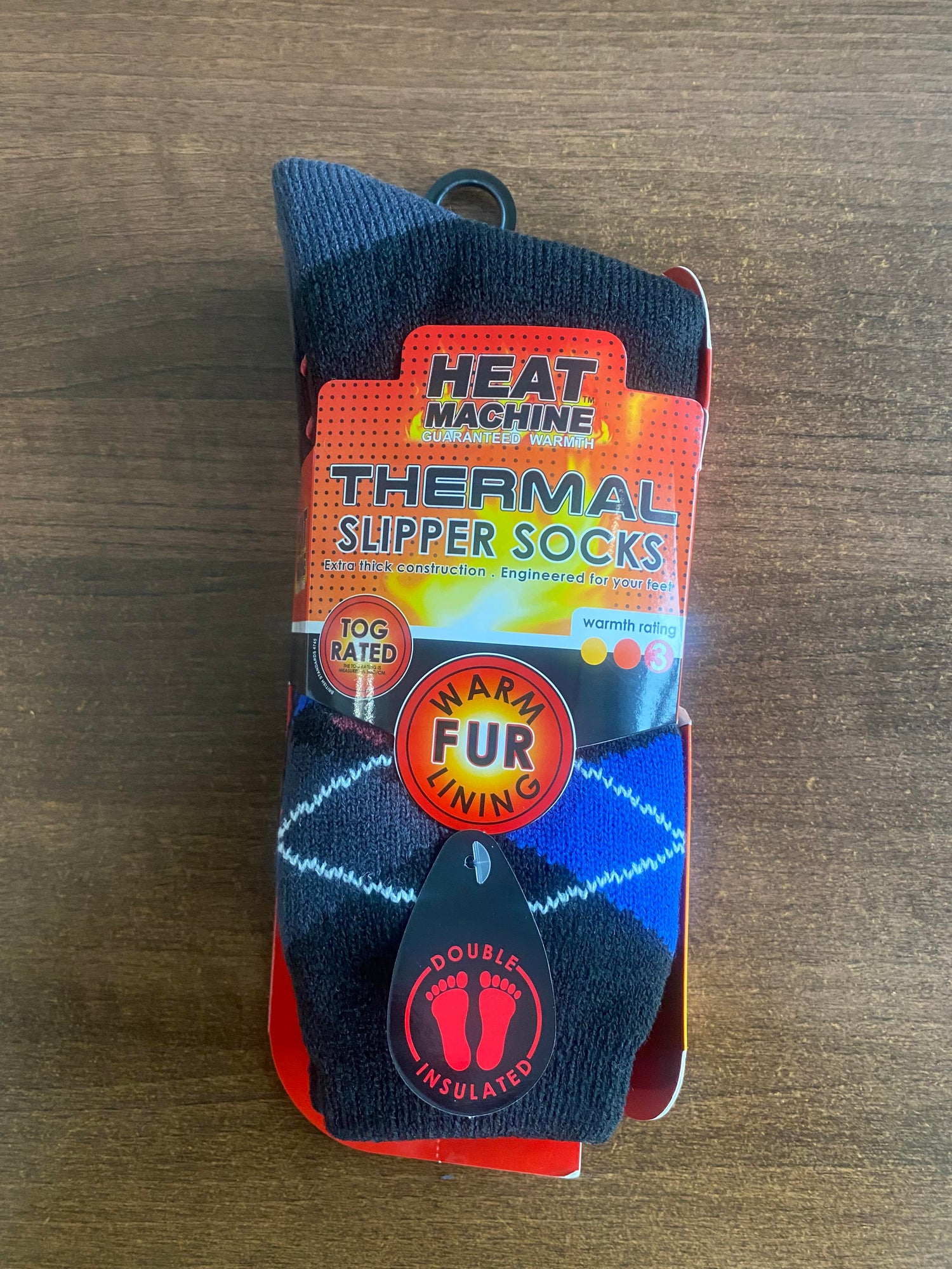 Men's Heat Machine 2.3 Tog Fur Lined Thick Argyle Thermal Slipper Socks - Just £6.99! Shop now at Warwickshire Clothing.