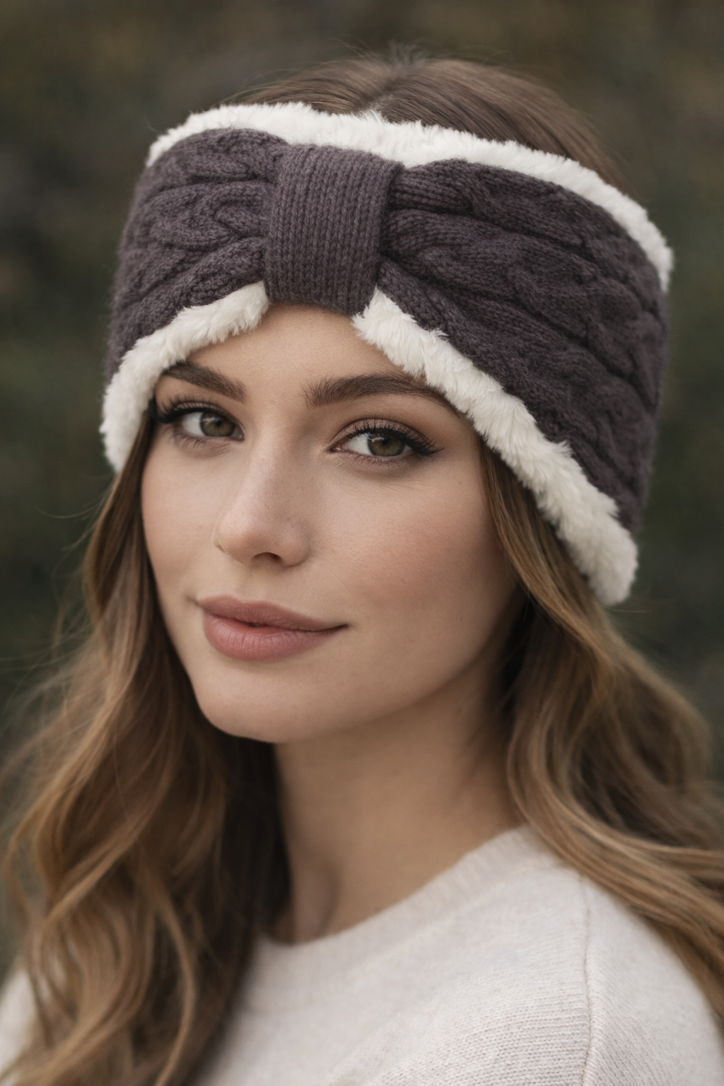 Ladies EXTRA WIDE Chunky Knitted Headband with Faux Fur Lined