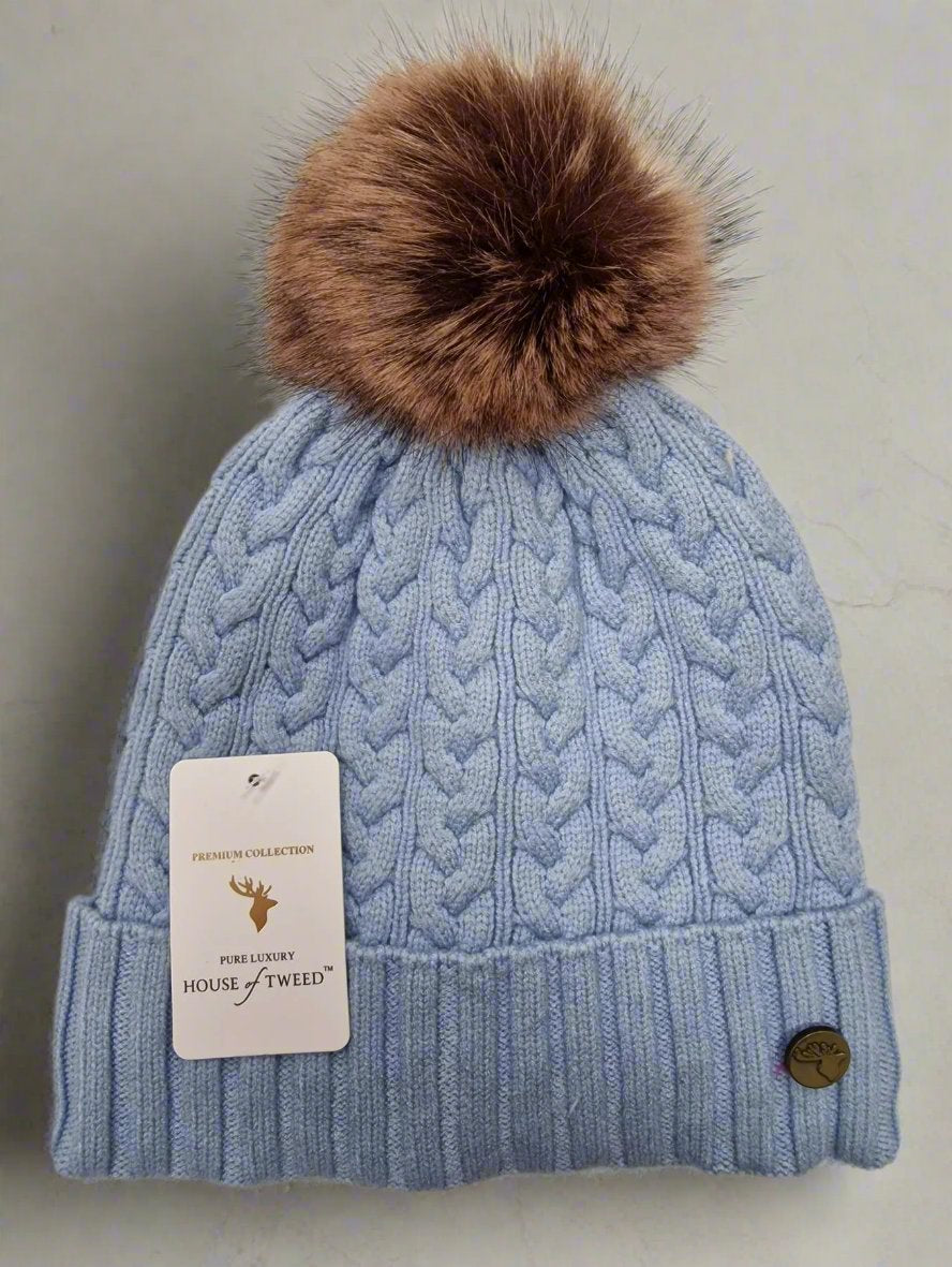 House of Tweed Luxury Plaited Ladies Bobble Pom Pom Beanie Hats - Just £12.99! Shop now at Warwickshire Clothing.