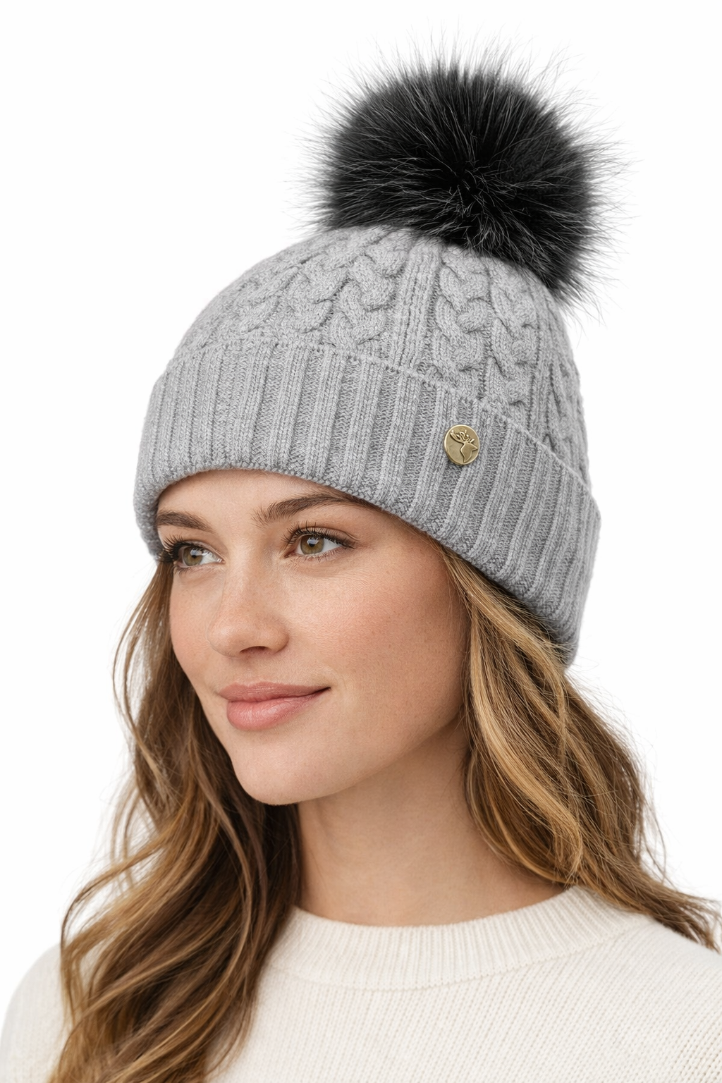 House of Tweed Luxury Plaited Ladies Bobble Pom Pom Beanie Hats