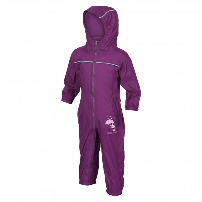 Hazy Blue Rain Drop Waterproof All In One Rain & Puddle Suit - Purple /  12-18 Months