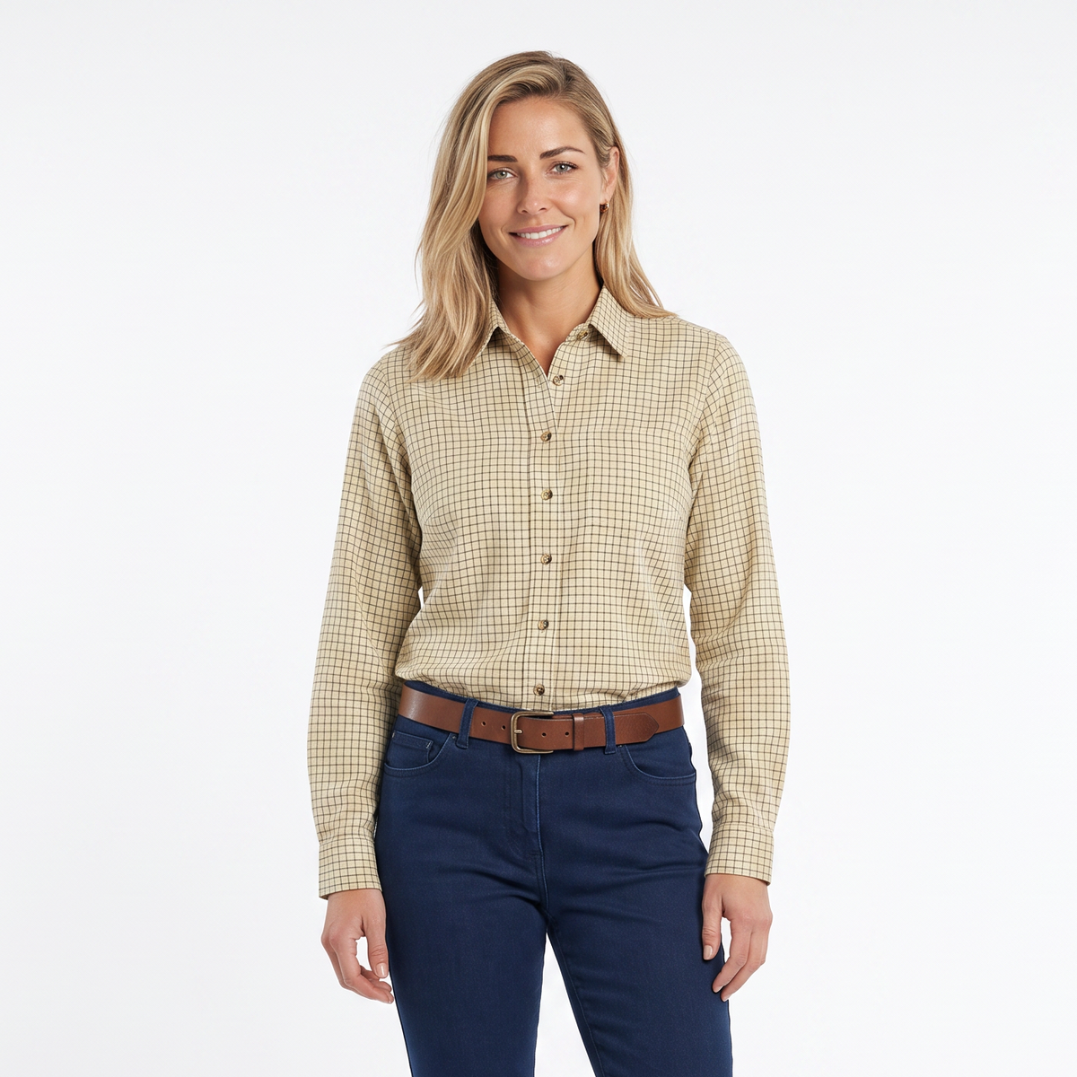 Country Classics Womens Check Long Sleeve Shirts - Cartmel Beige