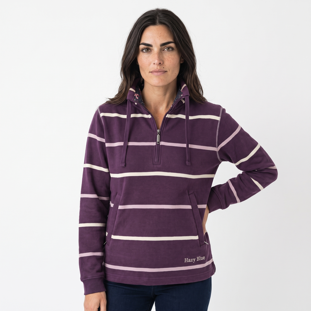Hazy Blue Womens Half Zip Pullover Sweatshirts - Lizzy