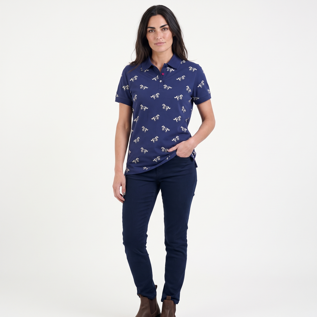 Hazy Blue Womens Cotton Short Sleeve Polo Shirt - Poppy