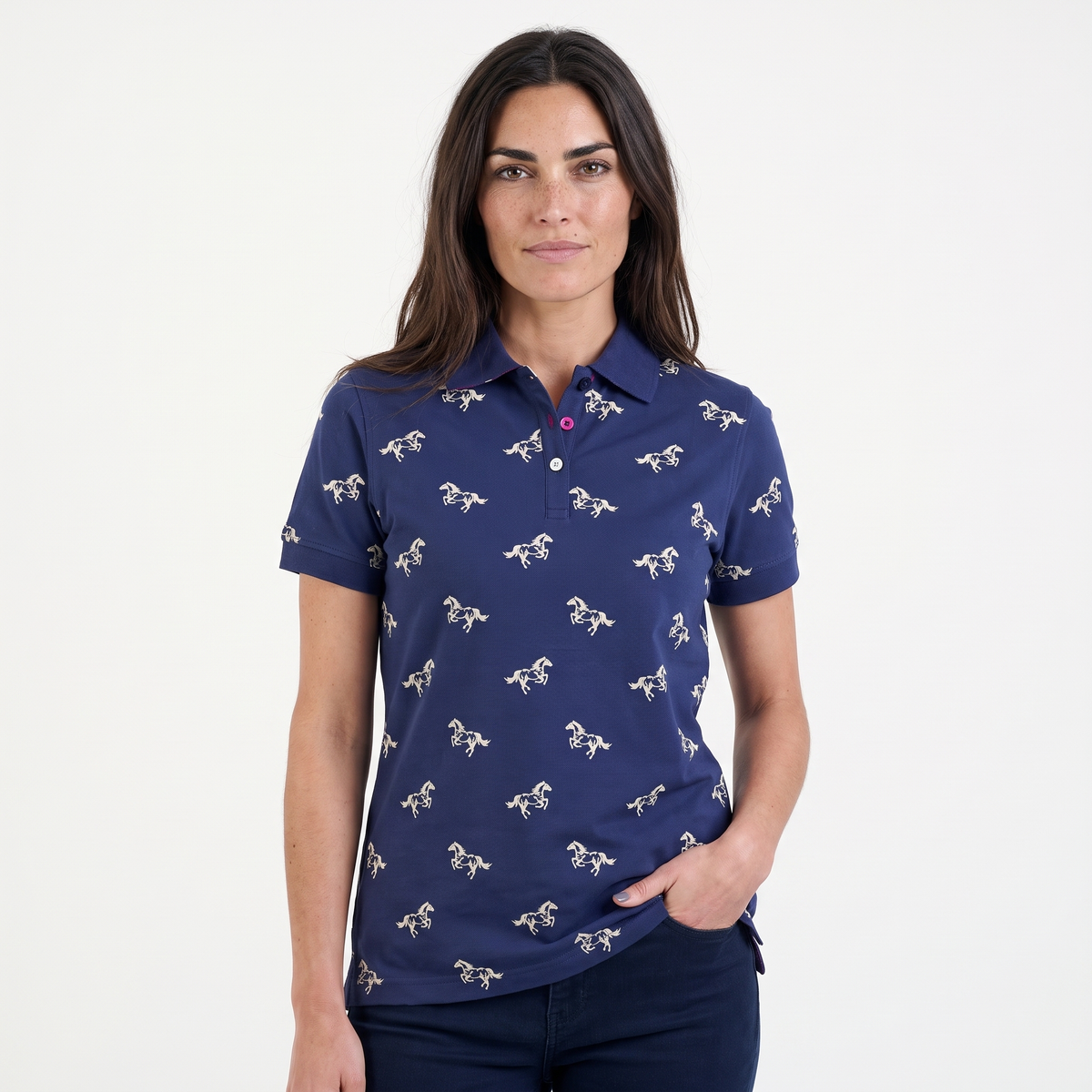 Hazy Blue Womens Cotton Short Sleeve Polo Shirt - Poppy