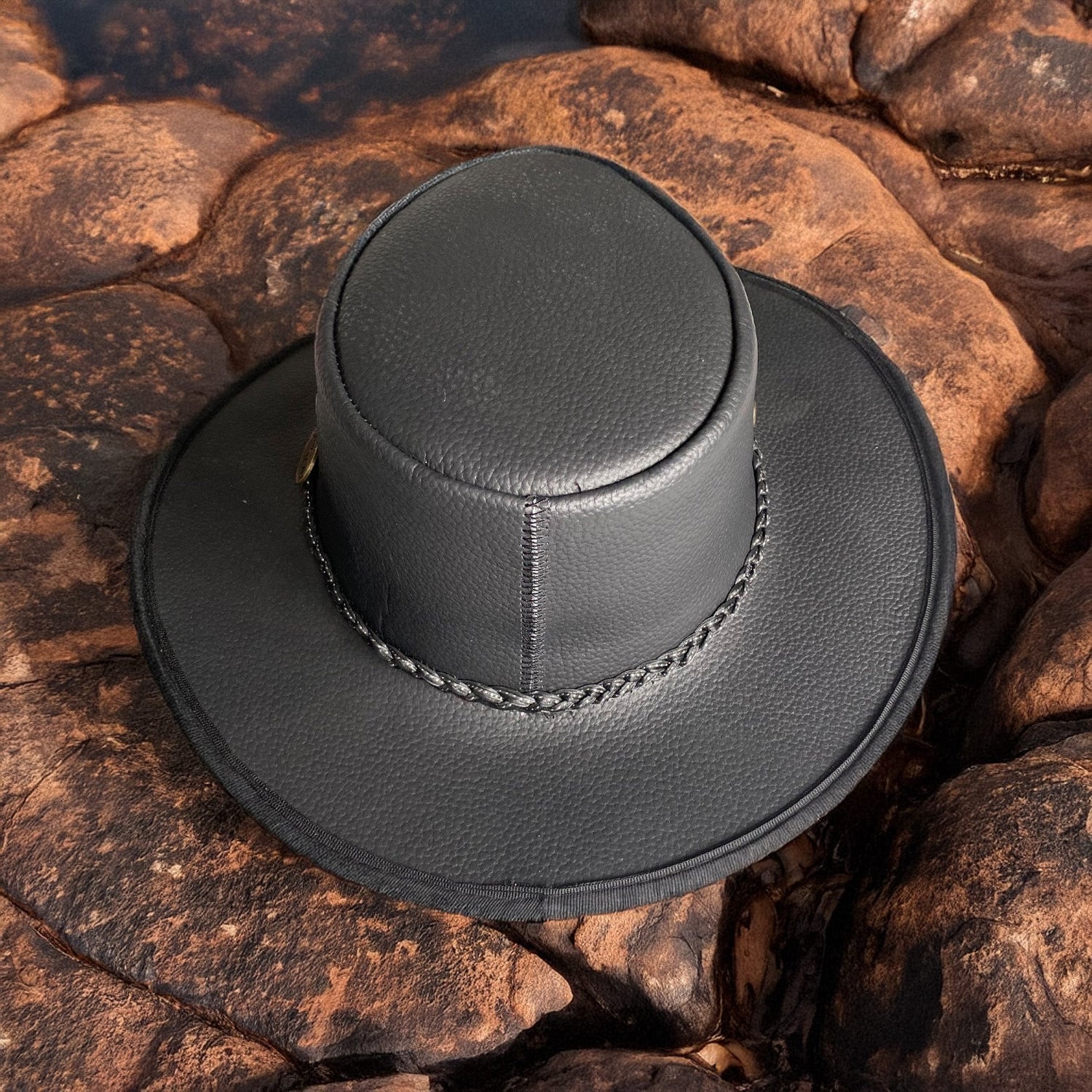 Unisex Real Leather Australian Cowboy Hat with Braided Band - Hobart - Just £19.99! Shop now at Warwickshire Clothing.