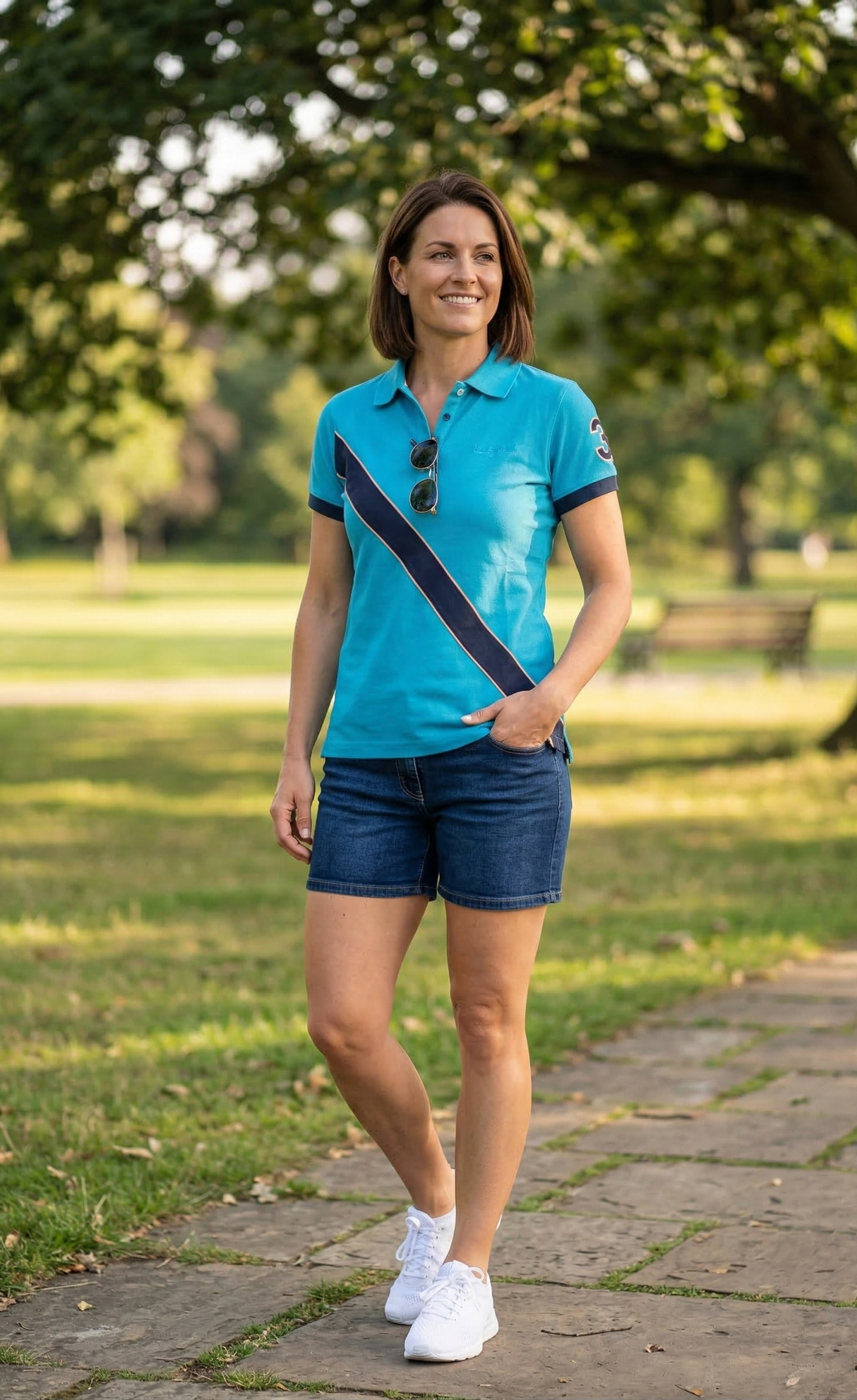Hazy Blue Women's Striped Polo Shirt Carly