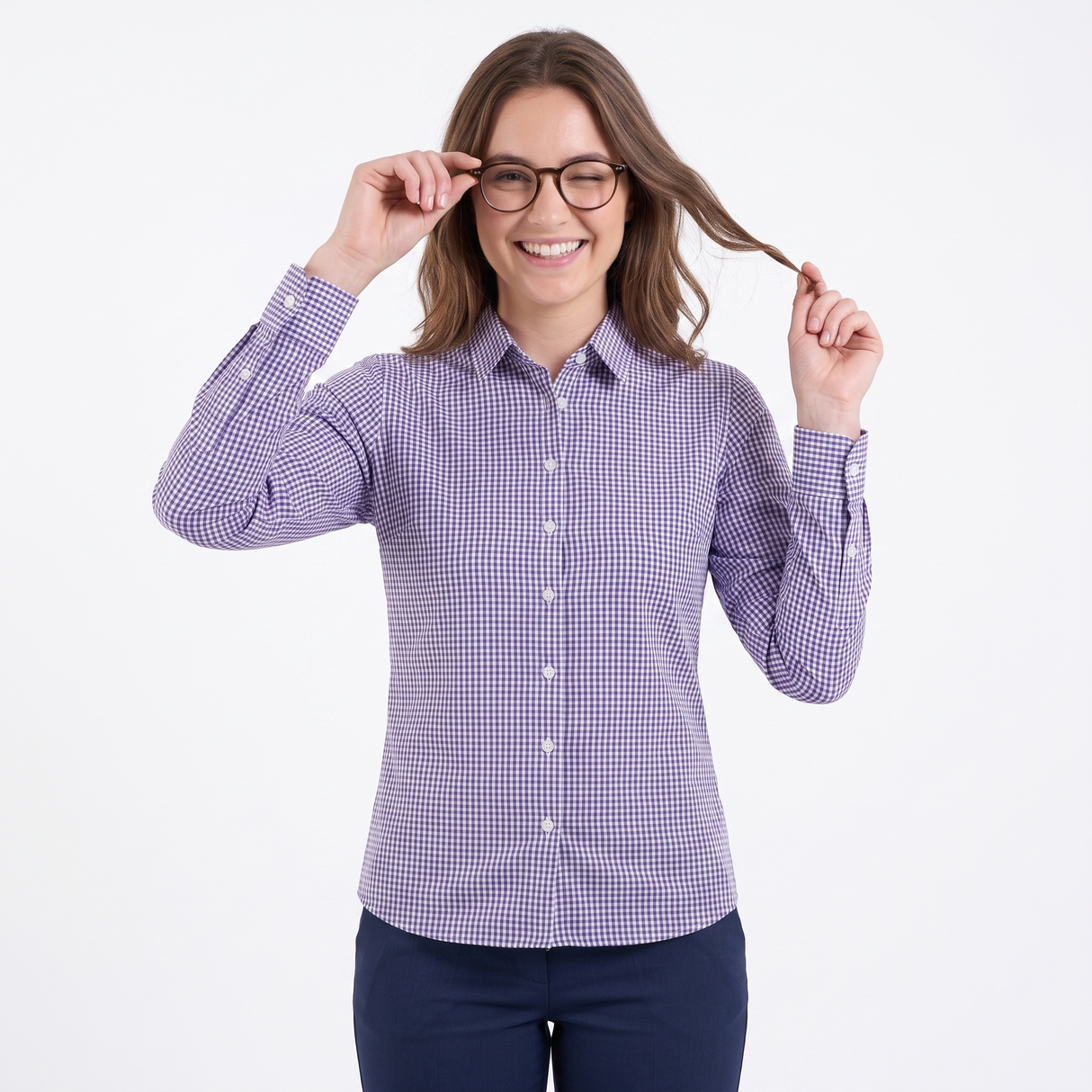 Hazy Blue Women's Cotton Long Sleeve Check Shirt - Carrie