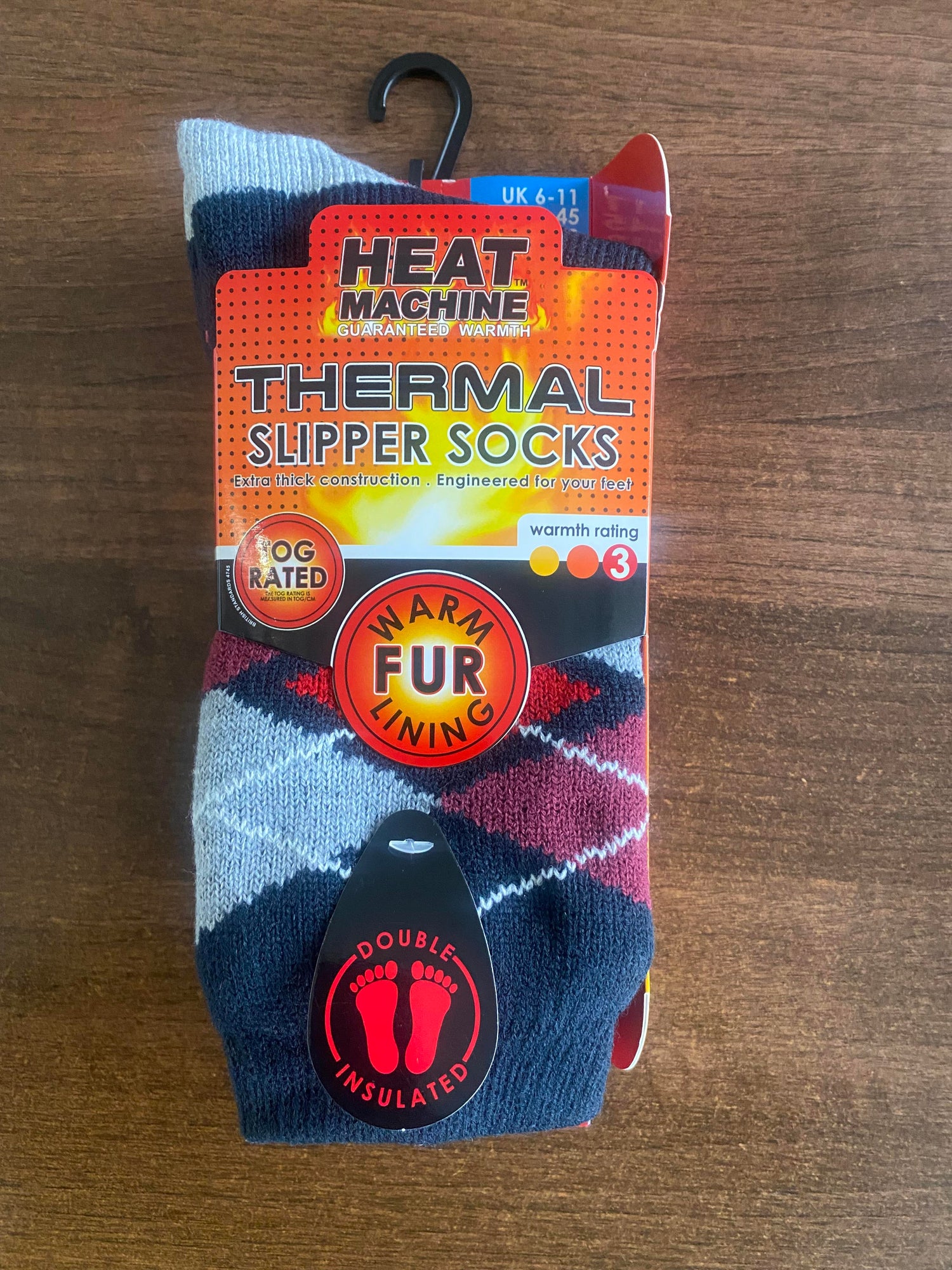Men's Heat Machine 2.3 Tog Fur Lined Thick Argyle Thermal Slipper Socks - Just £6.99! Shop now at Warwickshire Clothing.