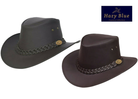 Hazy Blue Leather Australian Style Outback Cowboy Bute Style Hat - Just £17.99! Shop now at Warwickshire Clothing.