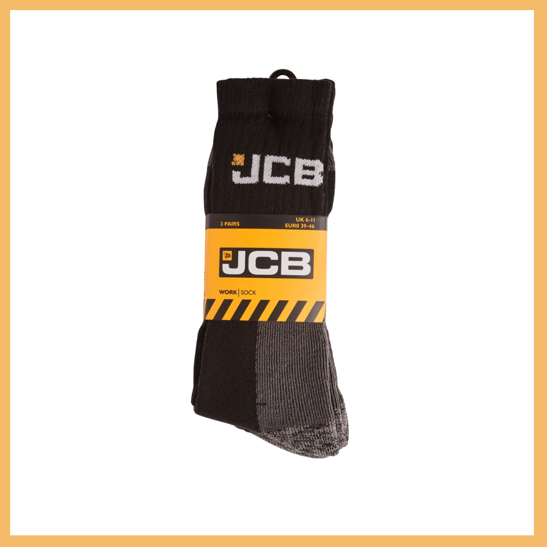 Men's Black Work Socks | JCB Workwear Range | 3 Pairs | U.K. Size 6-11 - Just £9.99! Shop now at Warwickshire Clothing.