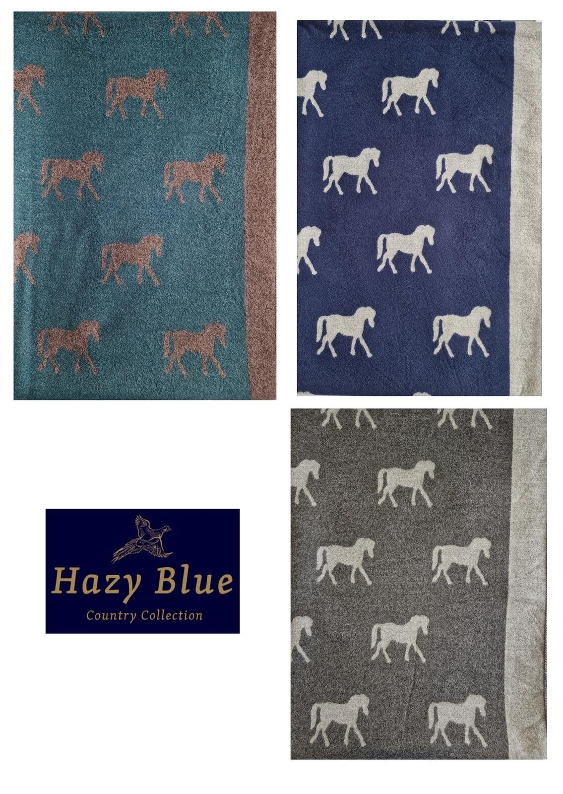 Hazy Blue Pashmina feel Luxury Ladies Womens Scarf - Horse - Just £13.99! Shop now at Warwickshire Clothing.