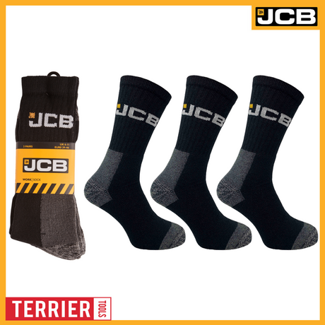Men's Black Work Socks | JCB Workwear Range | 3 Pairs | U.K. Size 6-11 - Just £9.99! Shop now at Warwickshire Clothing.
