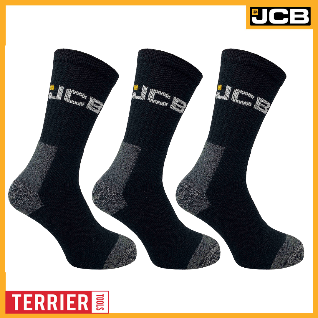 Men's Black Work Socks | JCB Workwear Range | 3 Pairs | U.K. Size 6-11 - Just £9.99! Shop now at Warwickshire Clothing.