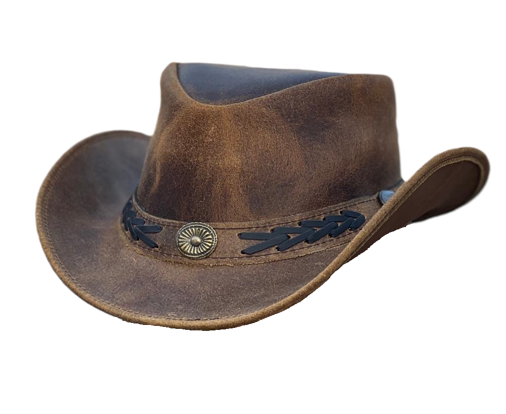 Hazy Blue Unisex Cowboy Distressed Leather Hat - Detroit - Just £19.99! Shop now at Warwickshire Clothing.
